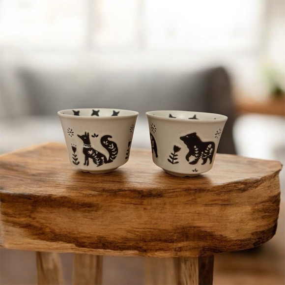Linvia Other - Set of 2 Stoneware Mugs— Fox & Bear Design, Nature Inspired (12 oz)
